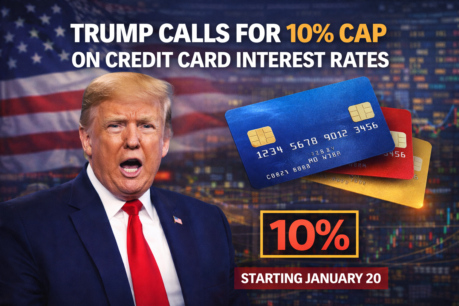Trump calls for one-year cap on credit card interest rates at 10%