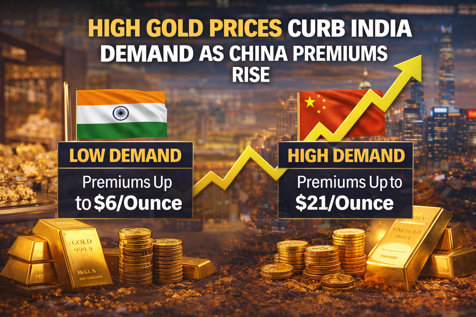 High Gold Prices Curb India Demand as China Premiums Rise