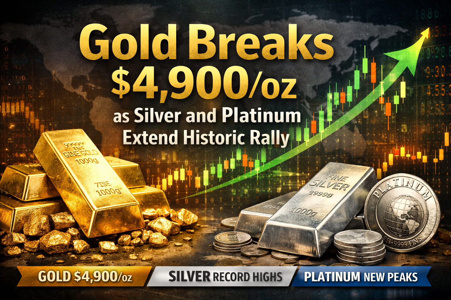 Precious Metals Soar: Gold Hits $4,900 While Silver, Platinum Rally Further